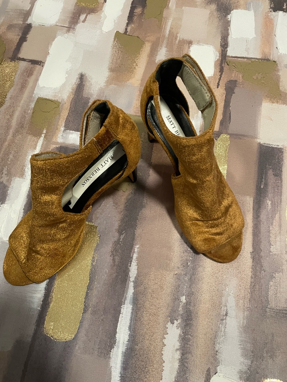 Matt Bernson Dark Mustard Velvet Open-Toe Heels